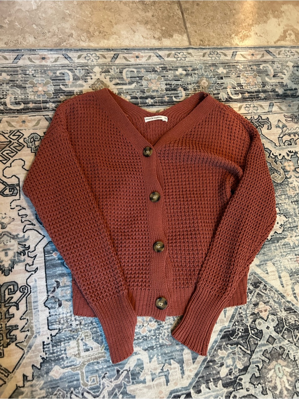 Rust Textured Knit Button-Front Women’s Sweater Cardigan